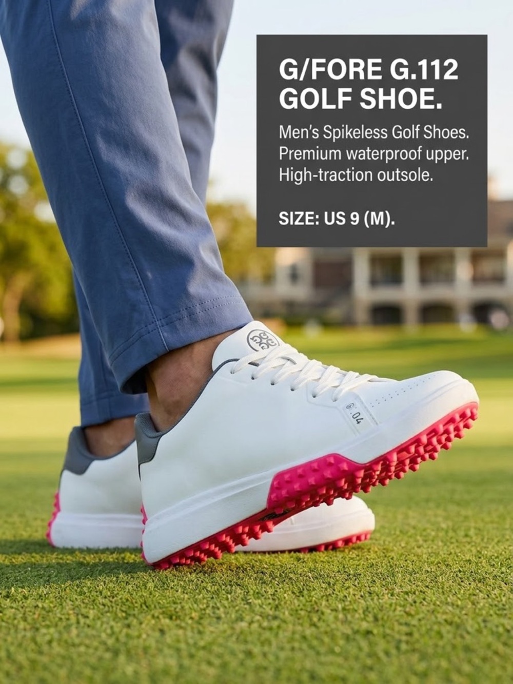 G/FORE G.112 Men’s Spike-less Golf Shoes — White with Pink Outsole